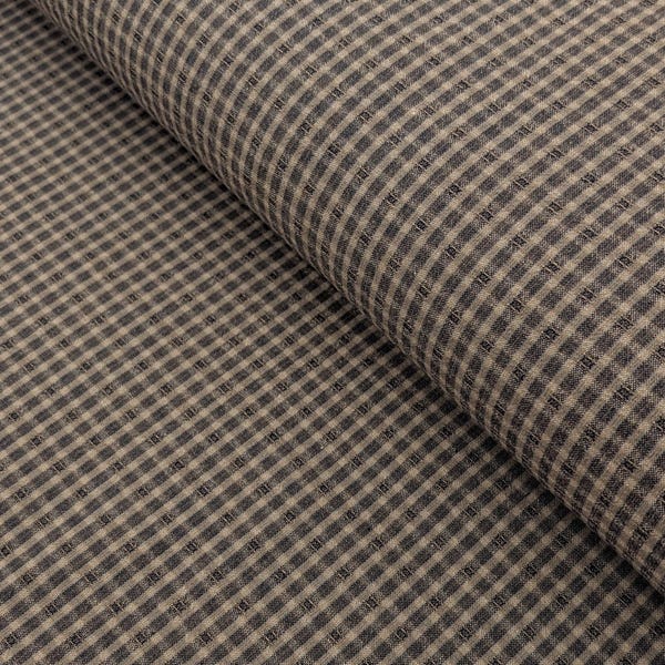 Textured Tattersall Plaid Japanese Yarn Dyed Cotton Fabric - Navy Gray 4-4-4547-380