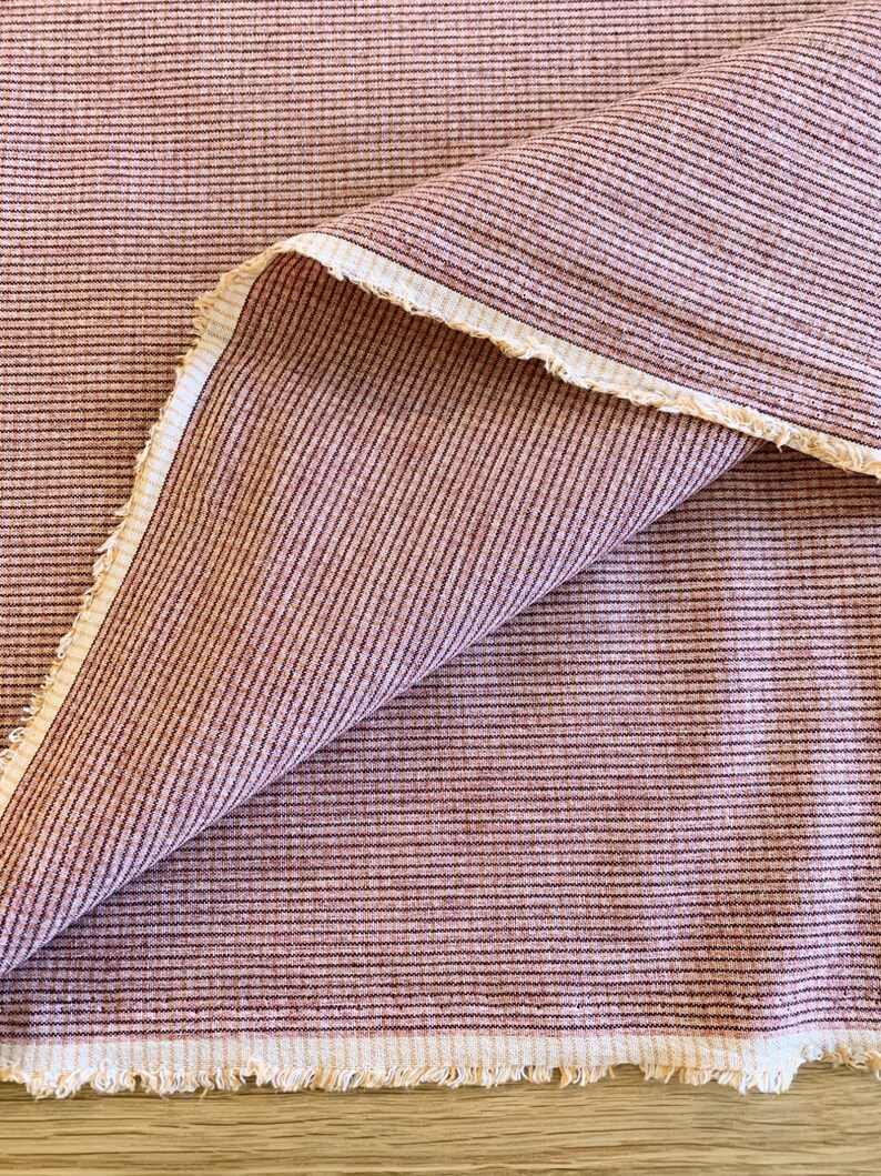 Japanese yarn dyed cotton taupe fabric AY100LC3 peach pink Etsy