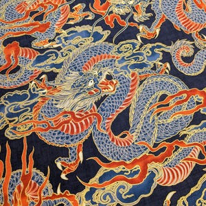 NEW Golden Dragons Hokkoh Japanese cotton dobby fabric 1025-100-1 D navy blue