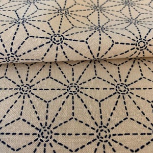 Sevenberry Sashiko Stars Japanese cotton fabric 麻の葉 asanoha 88220-3-2 beige blue