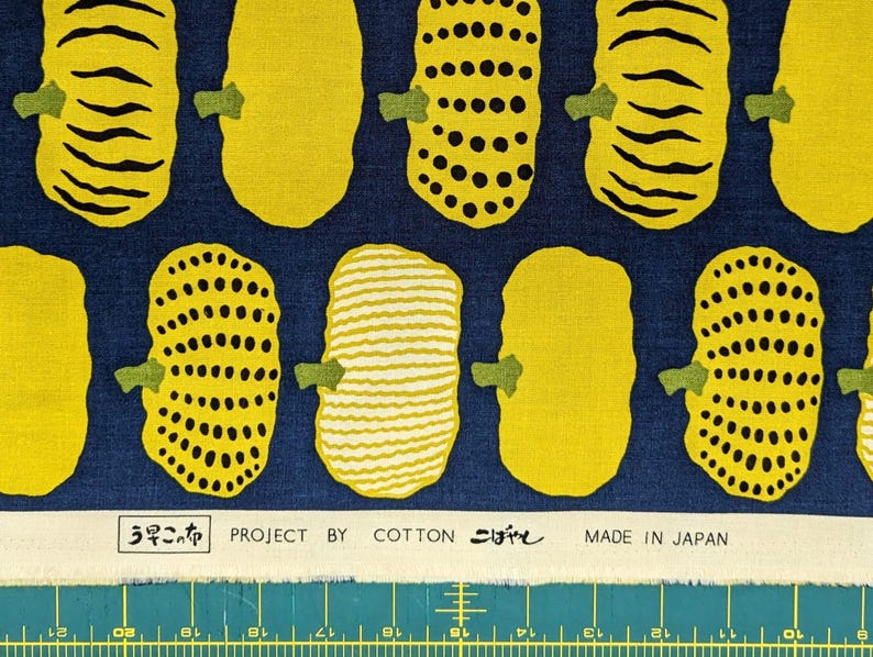 Kabocha Pumpkins Japanese cotton Oxford fabric UP5910-D yellow & blue bild 4
