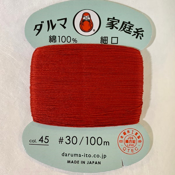 Color #45 茜 Madder Red Daruma Hand Sewing Thread Japanese Cotton 100 meter skein size #30