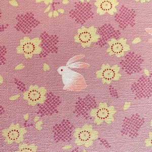 Rabbits and Cherry Blossoms Japanese cotton fabric 3060-27B pink