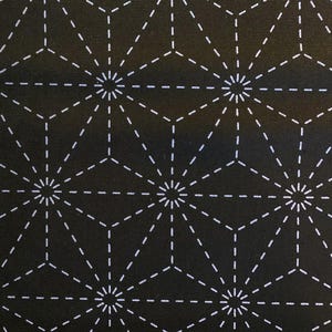 Asanoha Stars pre-printed Japanese Sashiko cotton fabric 101-A black