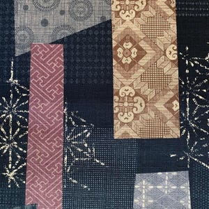 Morikiku Boro Patchwork print Japanese cotton dobby M-5010-1C black brown image 1