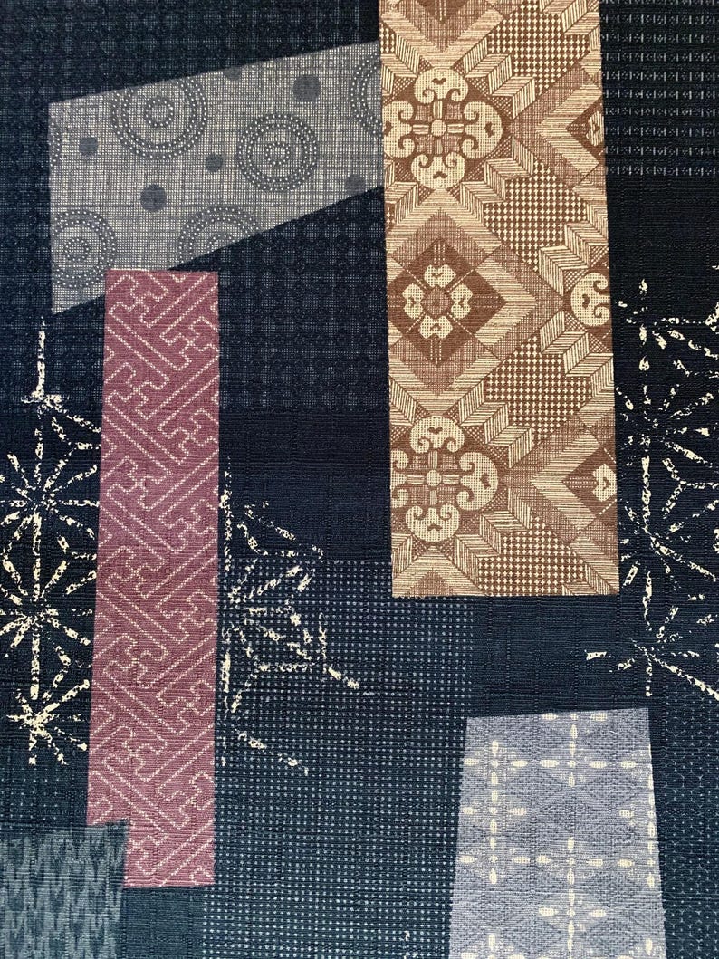 Morikiku Boro Patchwork print Japanese cotton dobby M-5010-1C black brown image 1