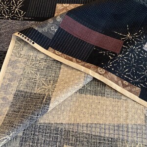 Morikiku Boro Patchwork print Japanese cotton dobby M-5010-1C black brown image 5