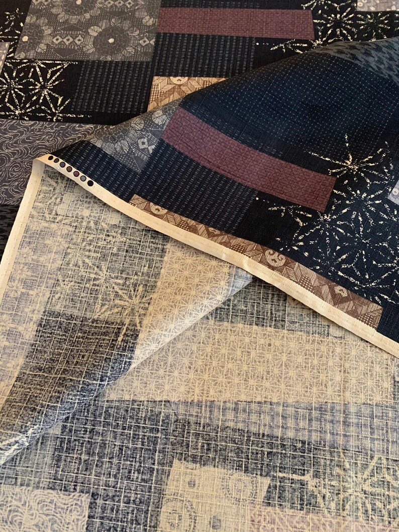 Morikiku Boro Patchwork print Japanese cotton dobby M-5010-1C black brown image 5