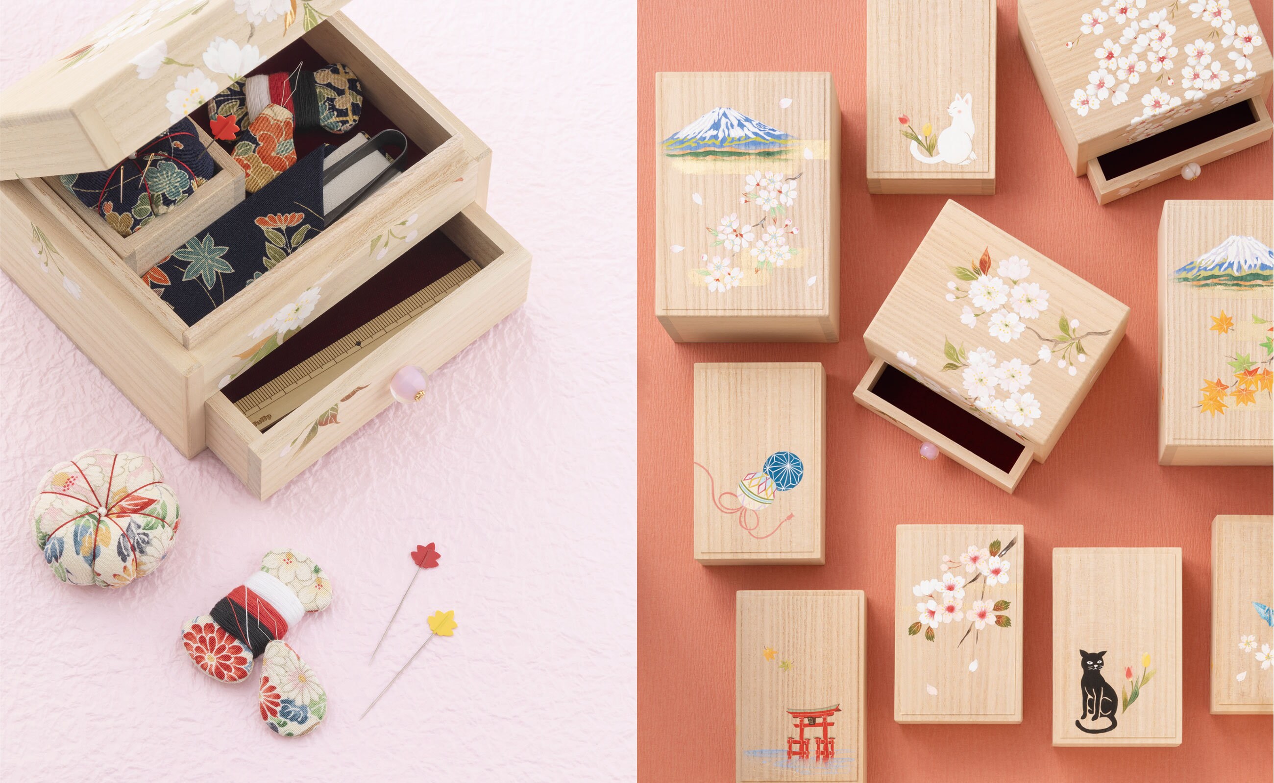 Tulip Oharibako Sewing Box in Paulownia Wood With Kimono Tulip Oharibako Sewing Box in Paulownia Wood With Kimono