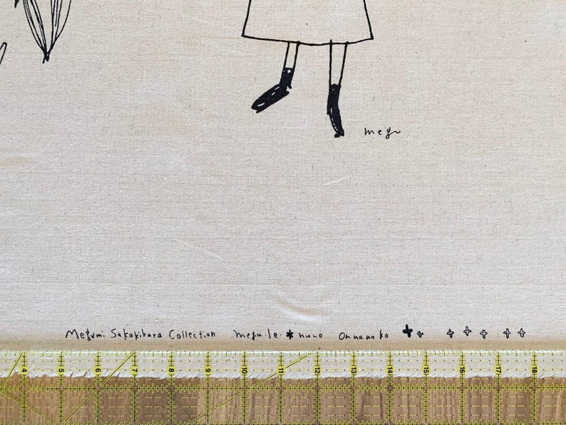 Panel Megumi Sakakibara Collection Japanese cotton linen fabric panel MS1801CL-B beige black image 2