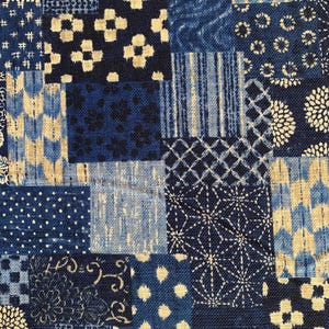Boro patchwork print Sevenberry Japanese cotton fabric 88500-3-1 dark blue