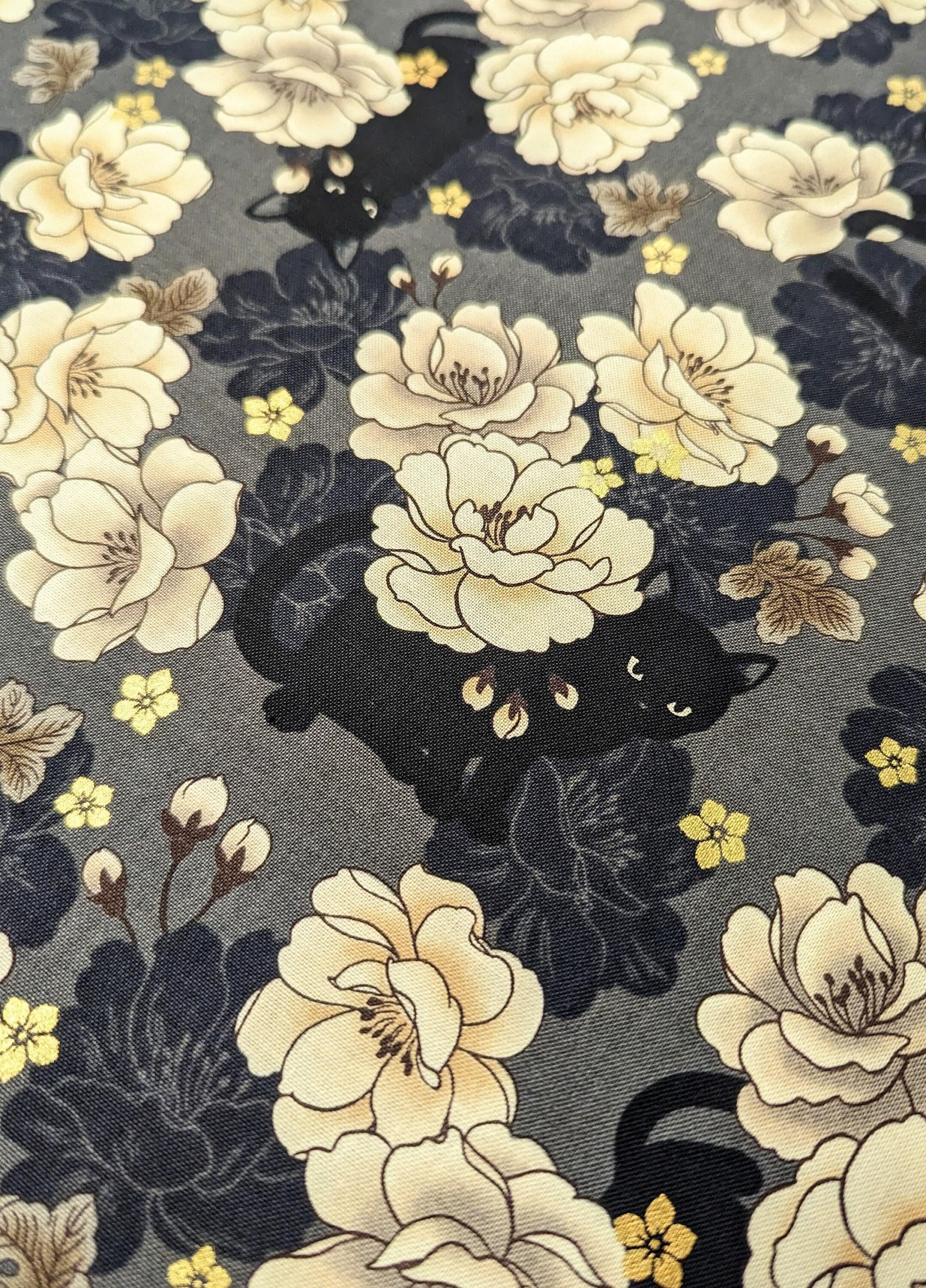 Blossoming Cats Quilt Gate Hyakka Ryoran Japanese cotton fabric HR3450-11 F gray