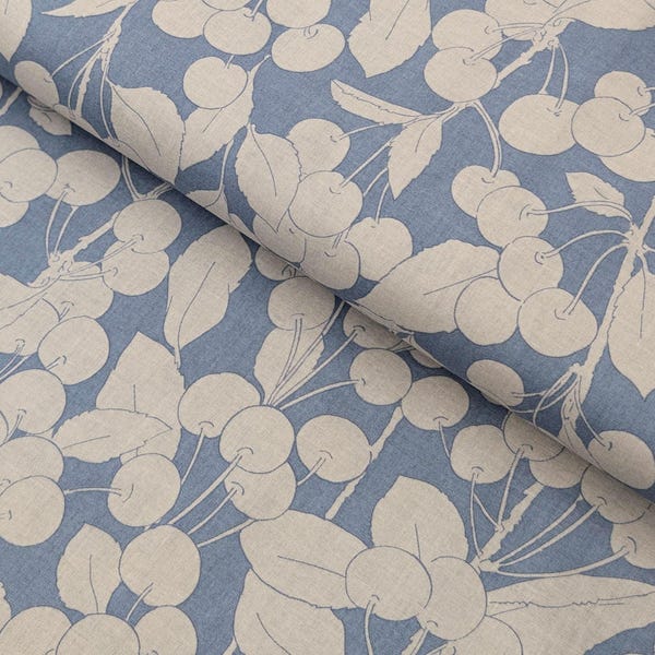 Hokkoh - Two-Tone Cherries Cotton Lawn Japanese Fabric - White & Blue 7025-1610-5-C