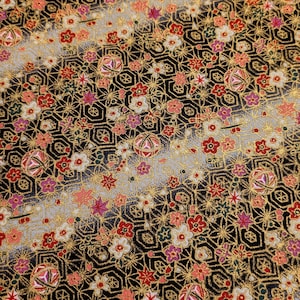 Temari and Blossoms Japanese cotton fabric 2200-81 B black