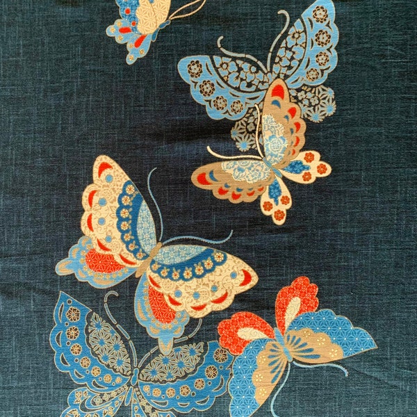 Japanese noren panel Butterflies KP7290-81 blue