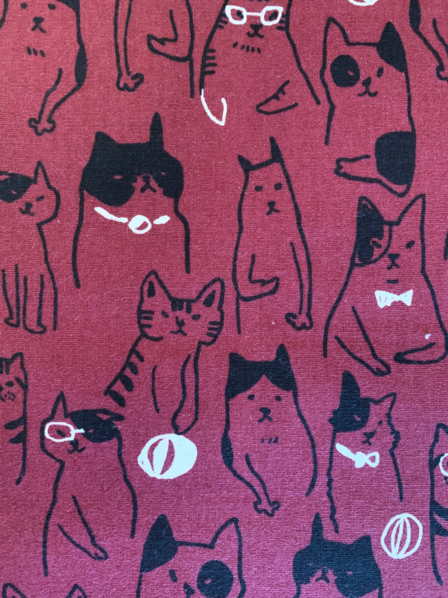 Cool Cats Cosmo Japanese Cotton Linen Fabric AP01712-1D Cranberry Red 