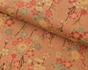 NUEVO Sevenberry - Tela japonesa de algodón con estampado de flores de cerezo en sepia - Rosa 850496-1-5