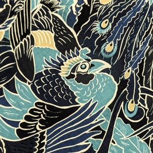 Rising Phoenixes Kobayashi Japanese dobby cotton fabric KTS-7015 B blue - half yard image 1