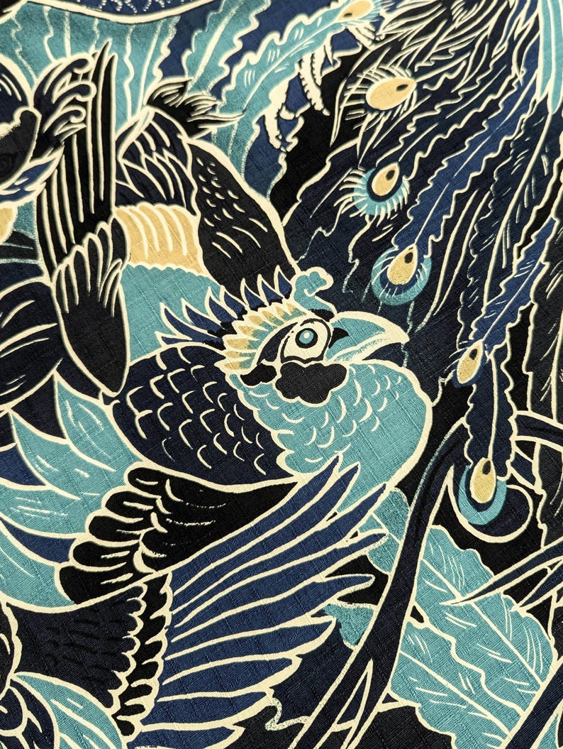 Rising Phoenixes Kobayashi Japanese dobby cotton fabric KTS-7015 B blue - half yard image 1