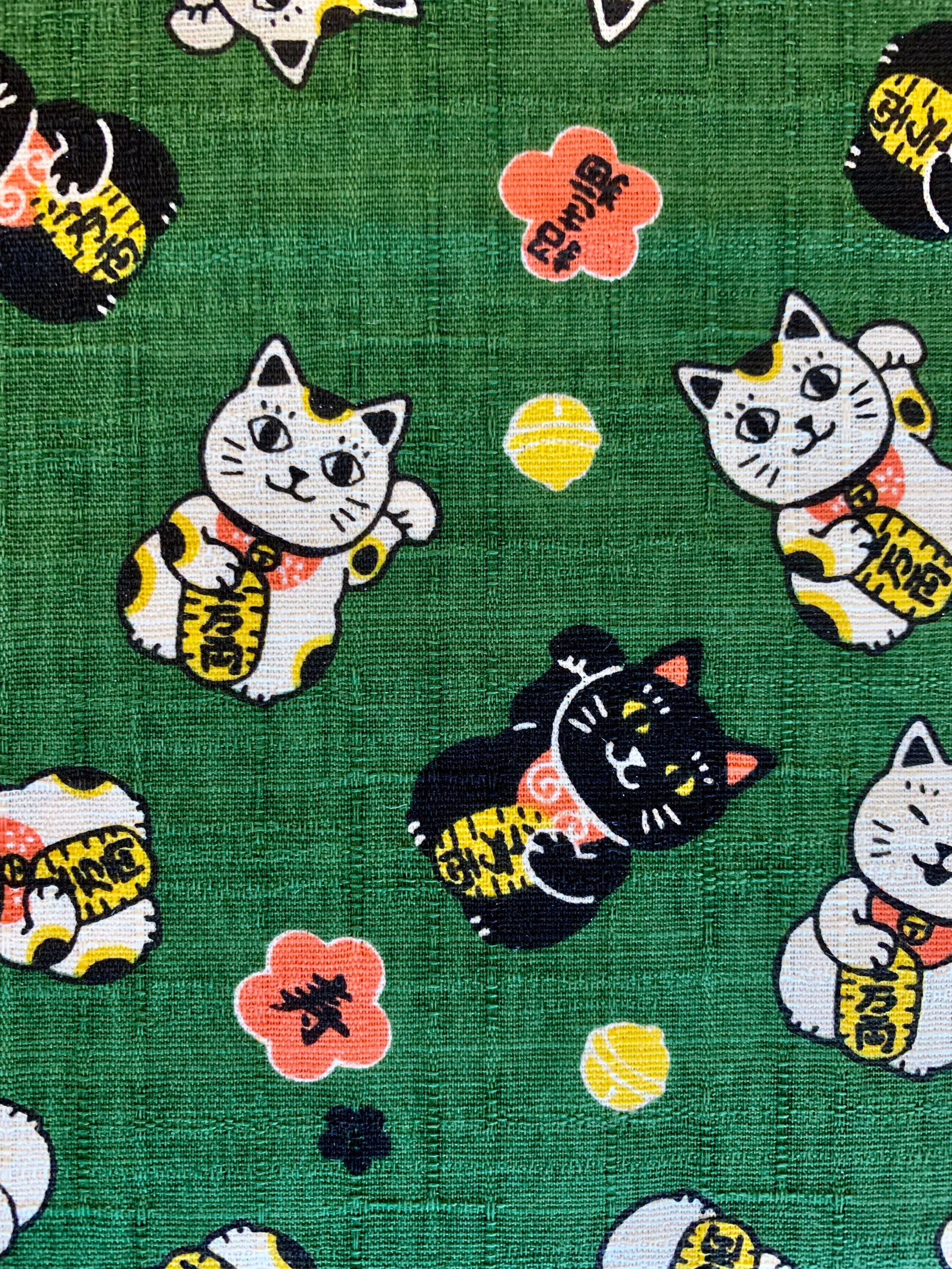 Lucky Cats Maneki Neko Cosmo Japanese Cotton Dobby Fabric Lucky Cats Maneki Neko Cosmo Japanese Cotton Dobby Fabric