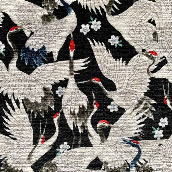 Cranes and Cherry Blossoms Cosmo Japanese cotton dobby fabric AP21406-1F black