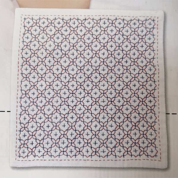 Olympus iine Sashiko Handkerchief fabric Cross Flowers white cotton cloth HK-4 十字花刺し