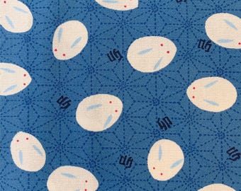 Slipper Bunnies  卯 Japanese cotton fabric Y-3060-31E blue