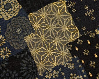 Sevenberry golden boro patchwork Japanese cotton fabric 88501-1-1 dark blue & beige