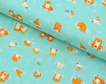 NEW Cosmo - Little Otters Cotton Double Gauze Japanese Fabric - Teal AP41806-1B