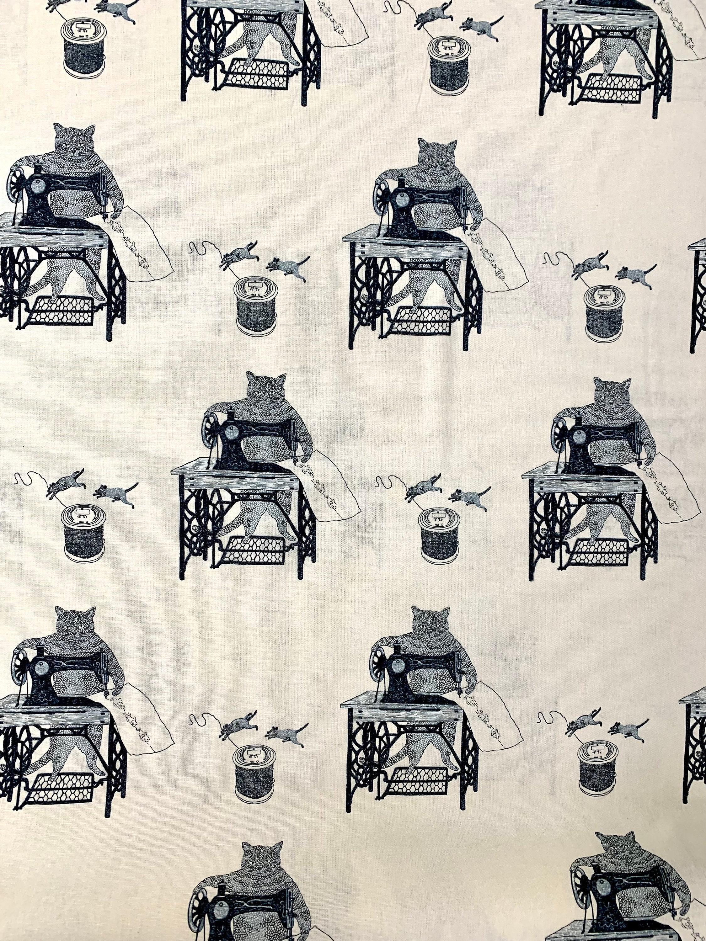 Purr-fect Stitches Cats With Sewing Machines Japanese Cotton