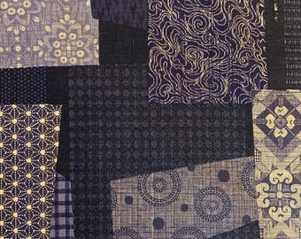 Morikiku Boro Patchwork en algodón japonés dobby azul estampado M-5010-1B