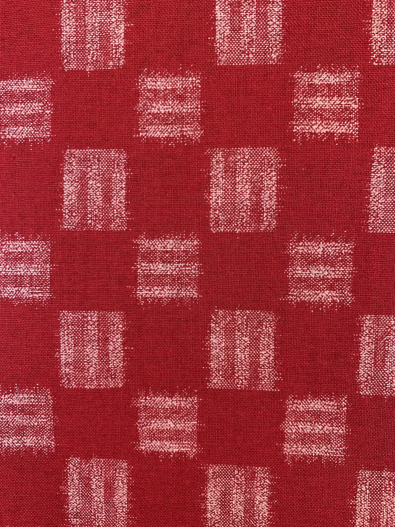Sevenberry printed Ikat squares Japanese cotton fabric 88229-4-2 red image 1