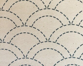 Waves pre-printed Japanese Sashiko cotton fabric Z-103-C ivory white