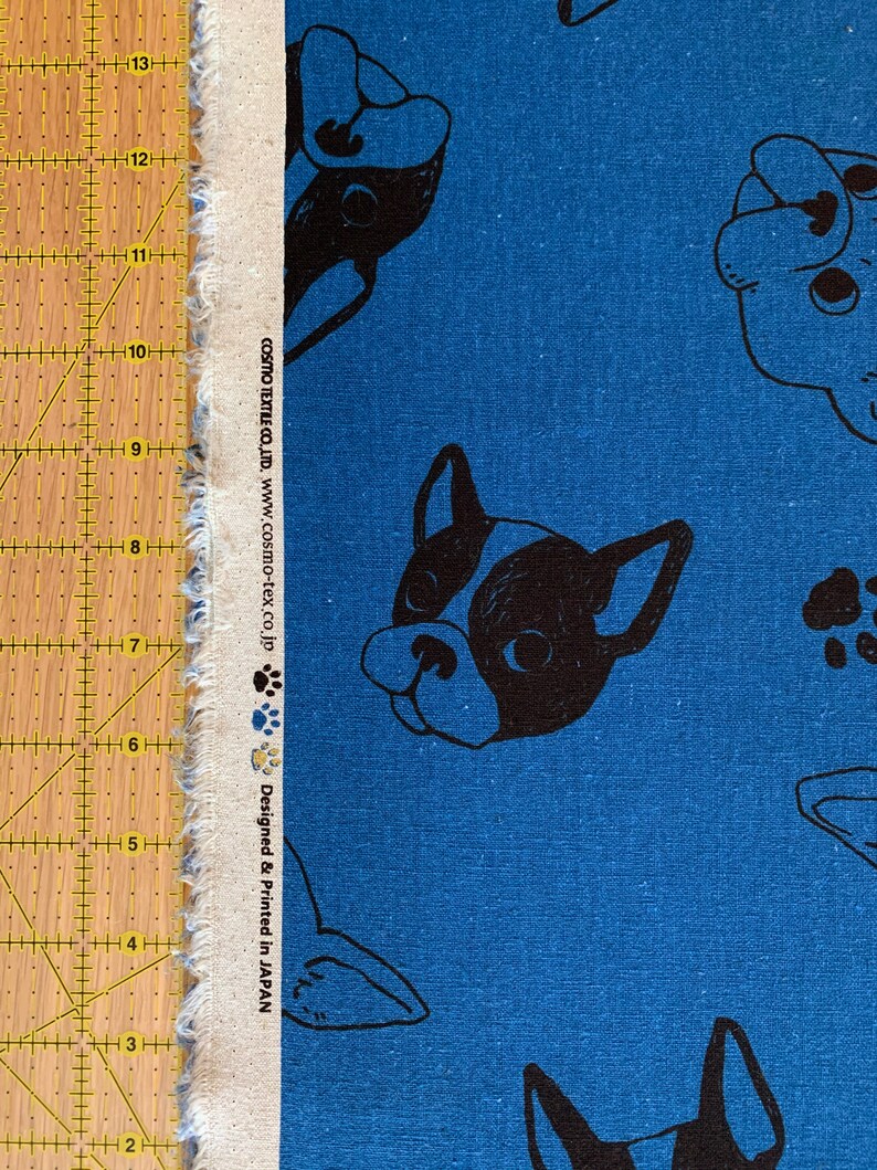 French Bulldog Cosmo cotton linen canvas fabric AP85405-E blue