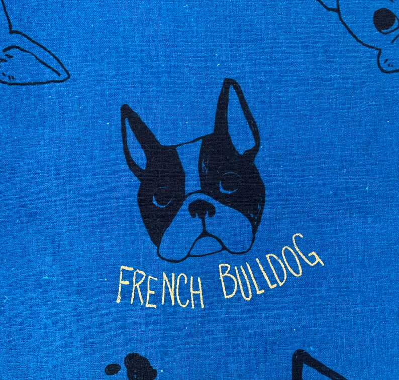 French Bulldog Cosmo cotton linen canvas fabric AP85405-E blue