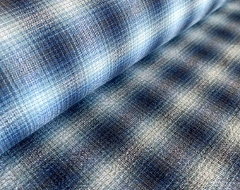 Cosmo Plaid Japanese yarn dyed taupe cotton fabric AY20130-3E blue