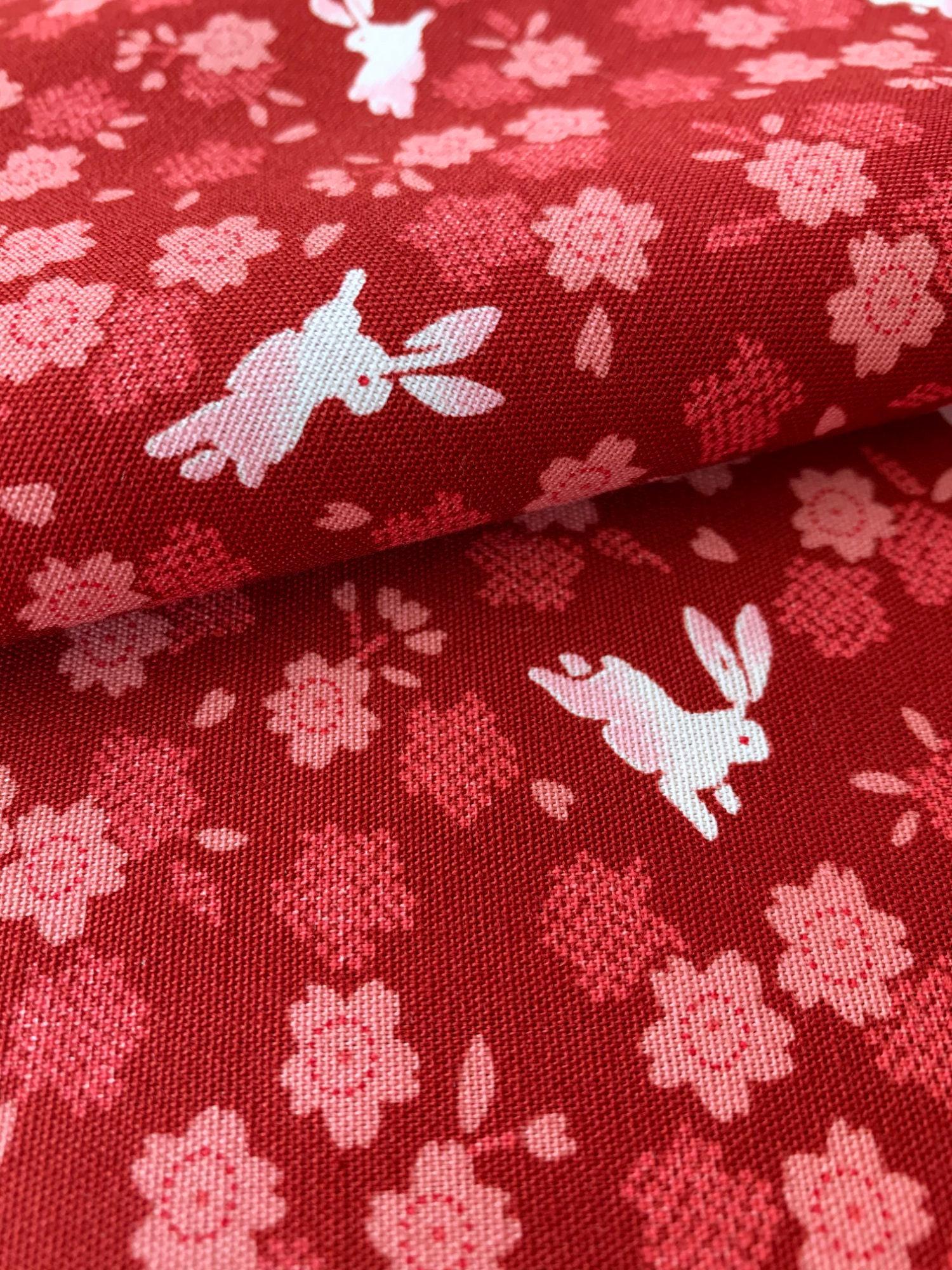 Rabbits and Cherry Blossoms Japanese Cotton Fabric 3060-27E