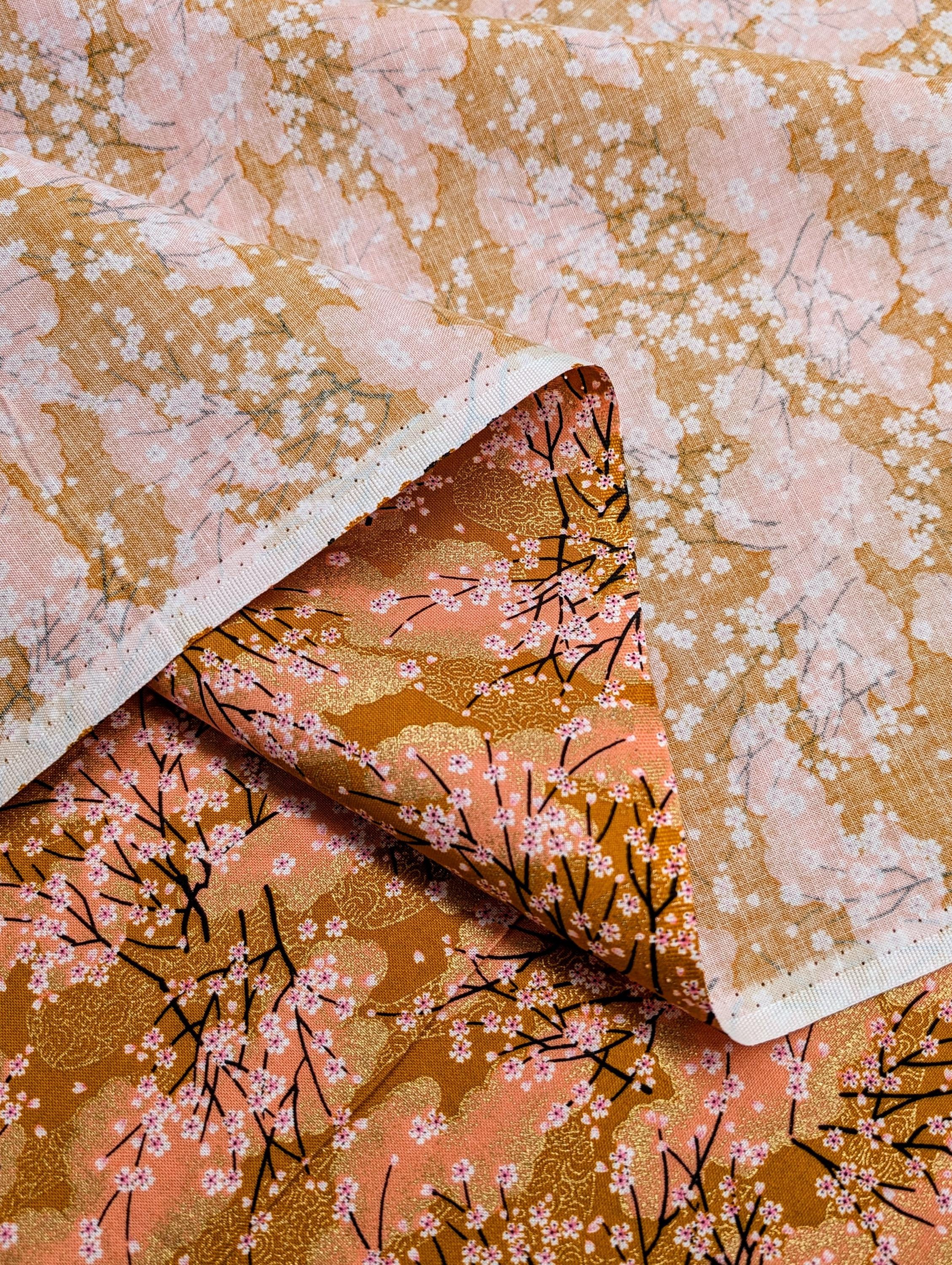 Asano - Cherry Blossom Trees With Gold Japanese Cotton Fabric A