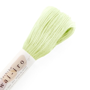 May include: A skein of pale green Sashiko thread, labeled "Wairo" with the text "100% 40m Made in Japan olym pus-thread.com".