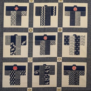 Japanese kimono design panel black or navy blue cotton