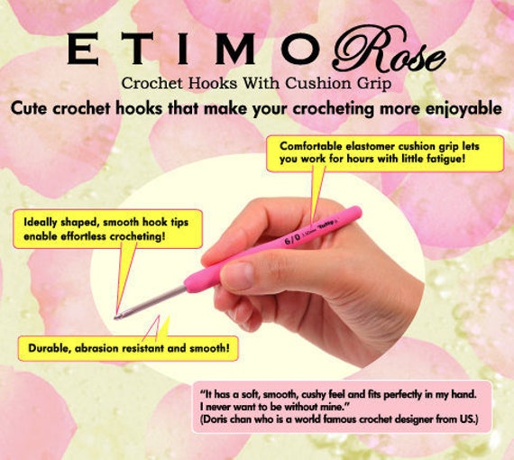 Tulip ETIMO Rose Steel Crochet Hook With Cushion Grip Pink Single Sizes  Small TEL 