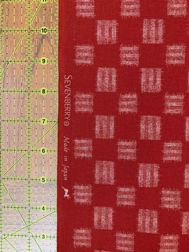 Sevenberry printed Ikat squares Japanese cotton fabric 88229-4-2 red image 3