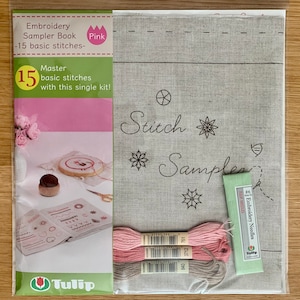 Tulip Embroidery Sampler Book -15 Basic Stitches- Pink EK-101e