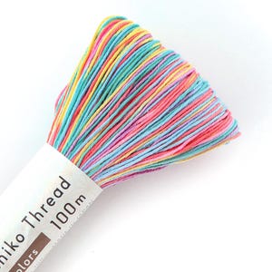 May include: A skein of colorful embroidery thread in shades of pink, blue, yellow, and green. The thread is labeled "Nko Thread 100m Made in Japan".