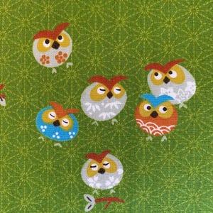 Cute Owls フクロウ 梟  Japanese cotton fabric Y-3060-28B green