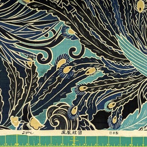 Rising Phoenixes Kobayashi Japanese dobby cotton fabric KTS-7015 B blue - half yard image 2