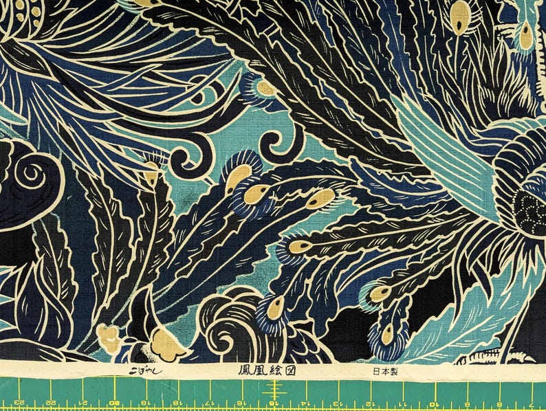 Rising Phoenixes Kobayashi Japanese dobby cotton fabric KTS-7015 B blue - half yard image 2