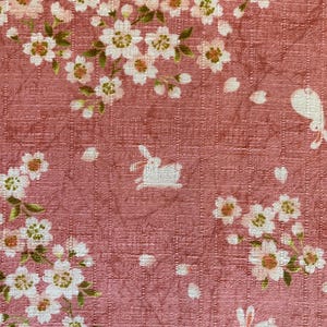 Usagi Sakura Rabbit Cherry Blossom Morikiku Japanese cotton dobby fabric M-1100-1B pink