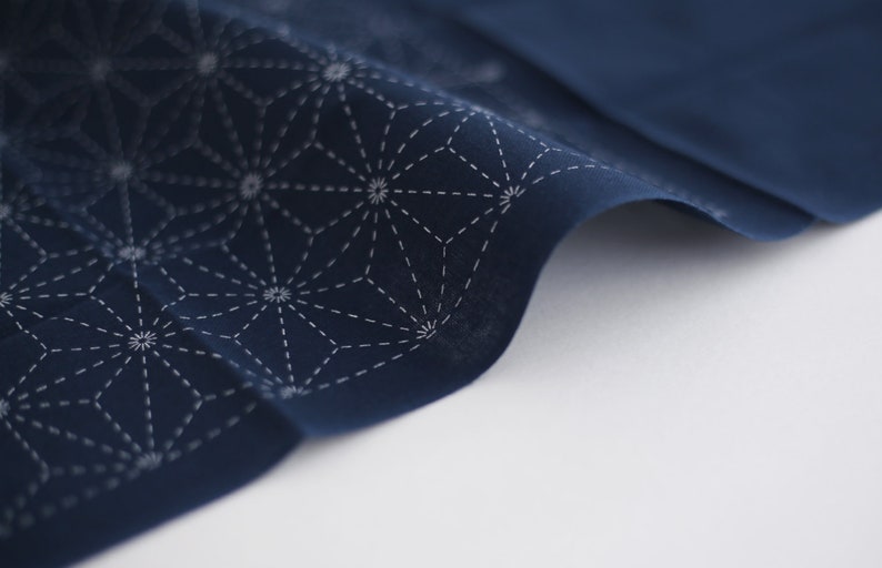 Puede incluir: Primer plano de una tela azul oscuro con un patr&oacute;n geom&eacute;trico blanco. La tela est&aacute; doblada y tiene una superficie suave y texturizada.