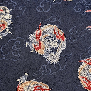 Circling Dragons Hishiei cotton fabric H-7107-1 C navy blue